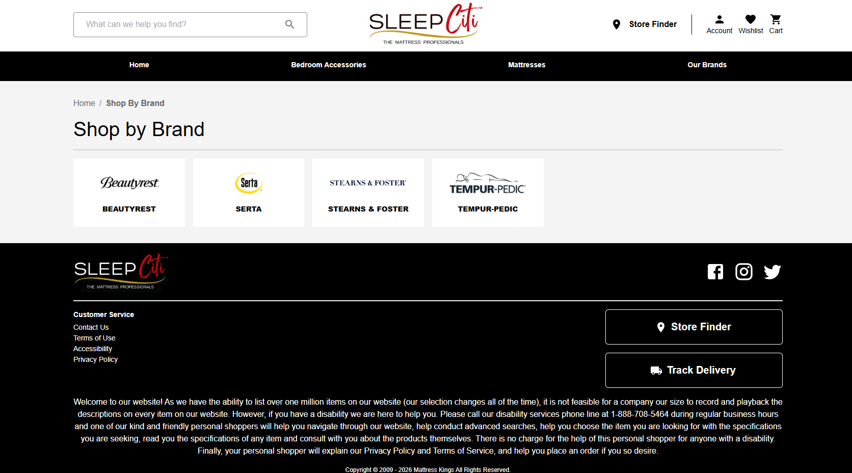Página Shop by Brand y footer con Store Finder