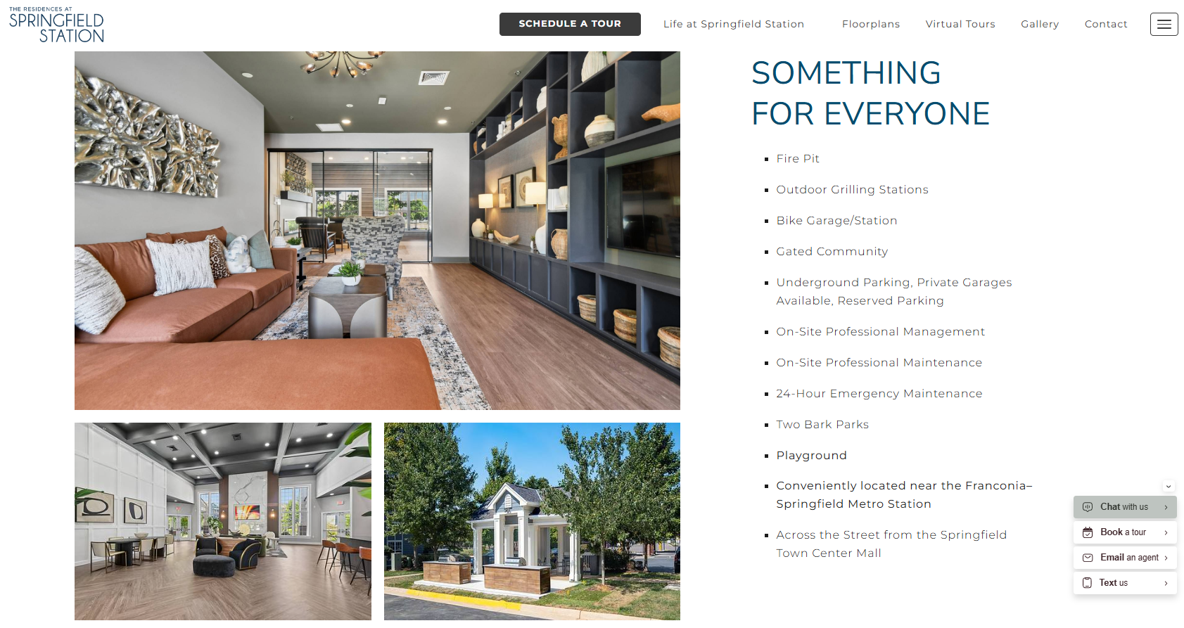 Sección “Something for Everyone” con amenidades de la comunidad