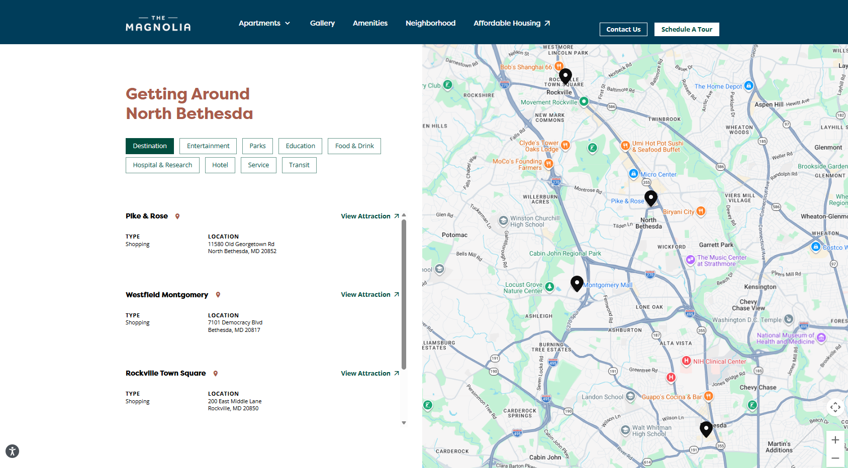 Mapa “Getting Around North Bethesda”